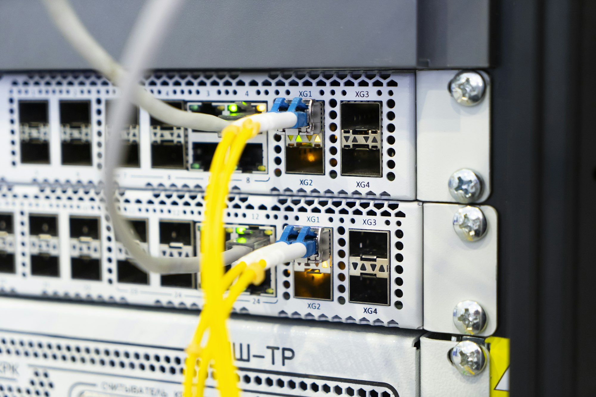 close up on patch cable of fiber optical transmission